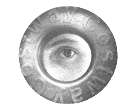 Spinning engraved disc with an eye at its center