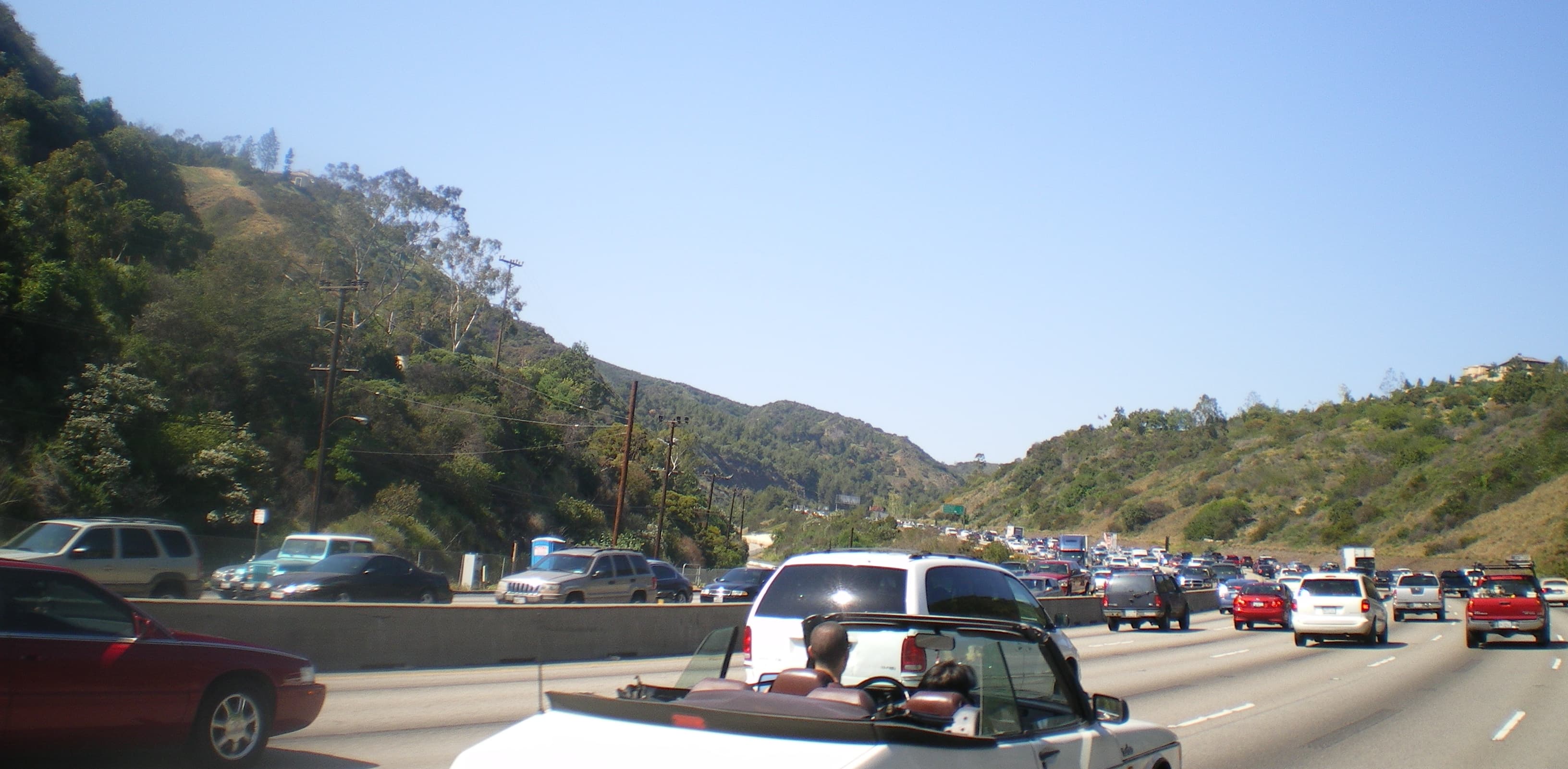 The 405 freeway cuts through the Sepulveda Pass in Los Angeles.