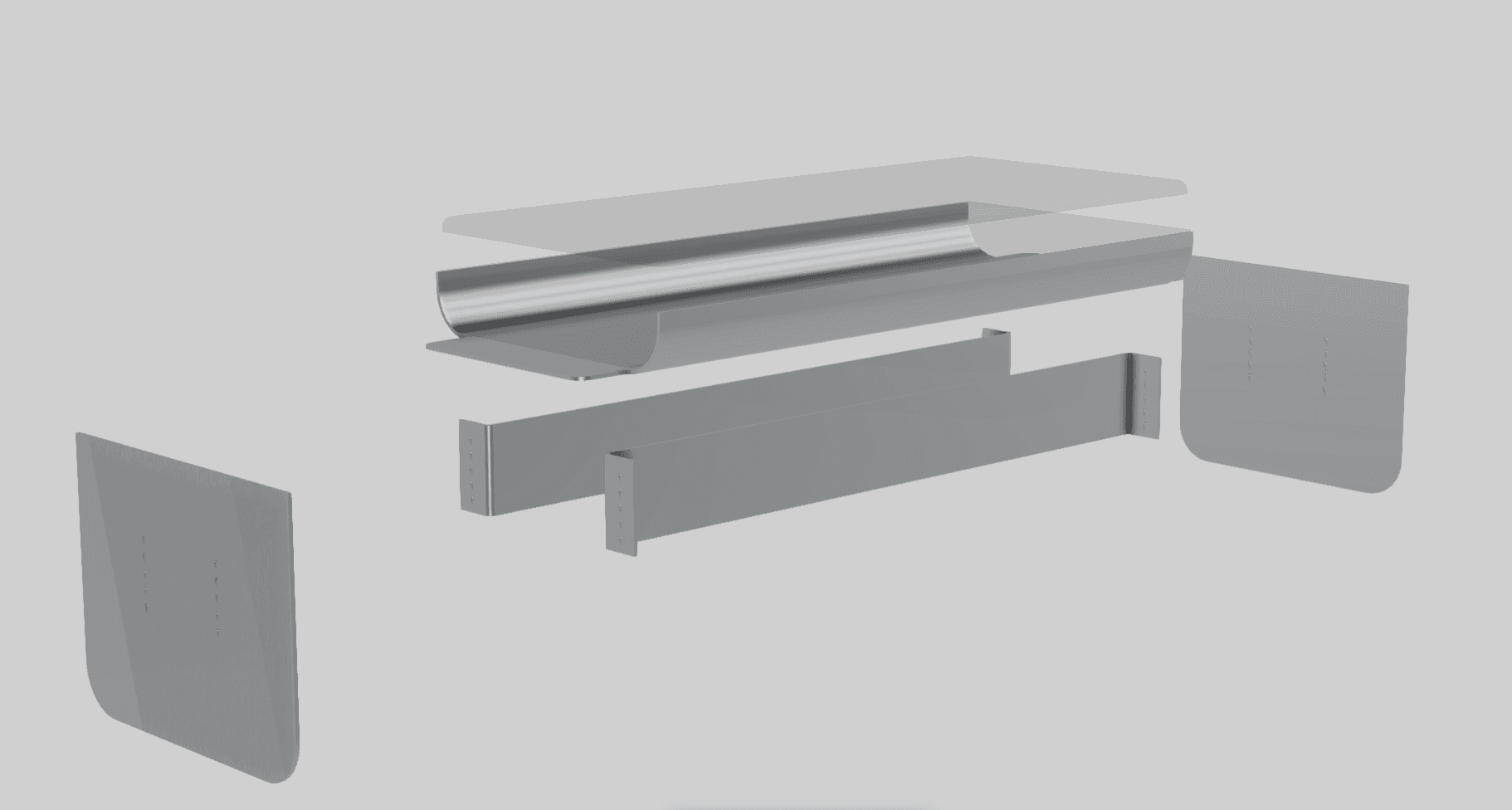Exploded construction of the aluminum bench