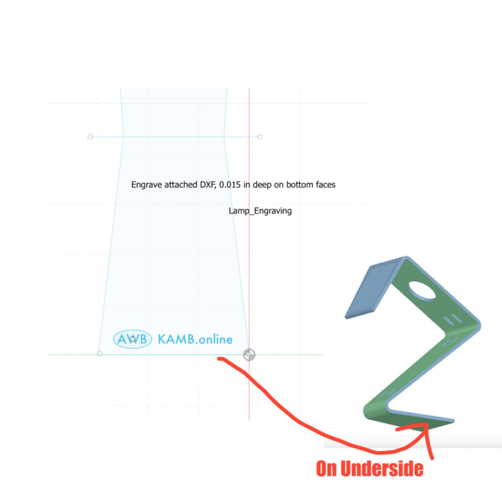 Bent lamp, 3D engraving