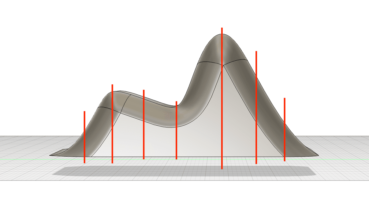 Grasshopper CAD side profile with section markers